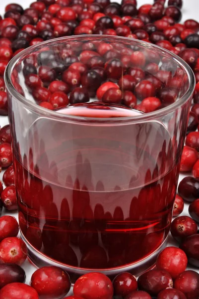 Cranberries e suco em um copo — Fotografia de Stock