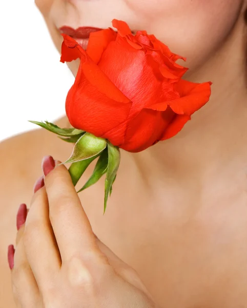 Κόκκινο τριαντάφυλλο και η γυναίκα — Φωτογραφία Αρχείου