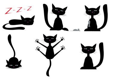 Set of pictures with black cats clipart