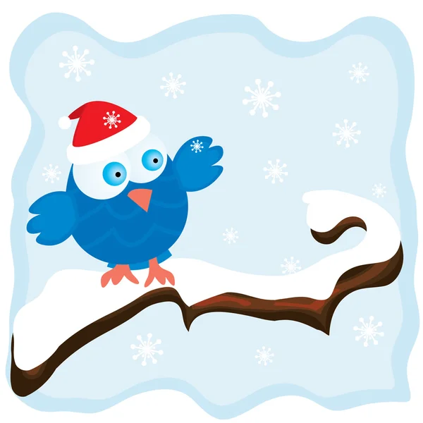 Winter image with cartoon blue bird — Stock Vector