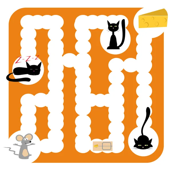 Zábavný labyrint s kočkami, myš — Stockový vektor