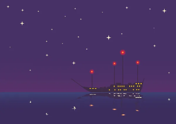 Fartyg i natt — Stock vektor