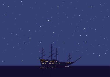 Night seascape with the vessel and stars clipart