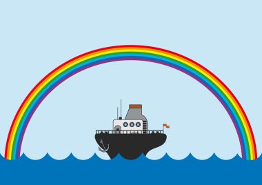 Rainbow and little steamboat clipart