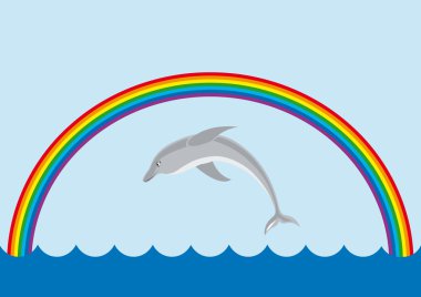 The rainbow and jumping dolphin clipart