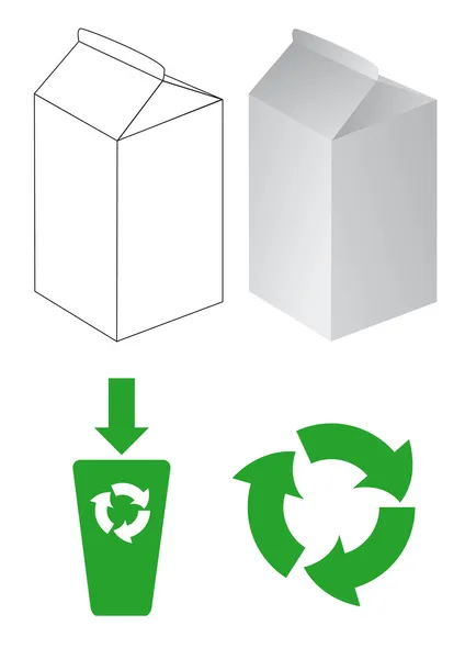 Χαρτοκυτία γάλακτος με σύμβολα eco — Διανυσματικό Αρχείο