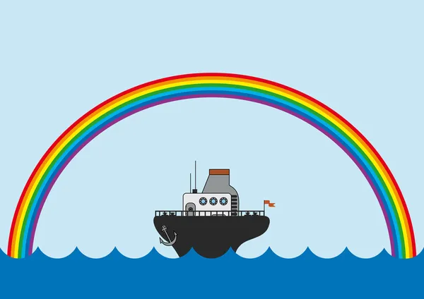 Rainbow et petit bateau à vapeur — Image vectorielle