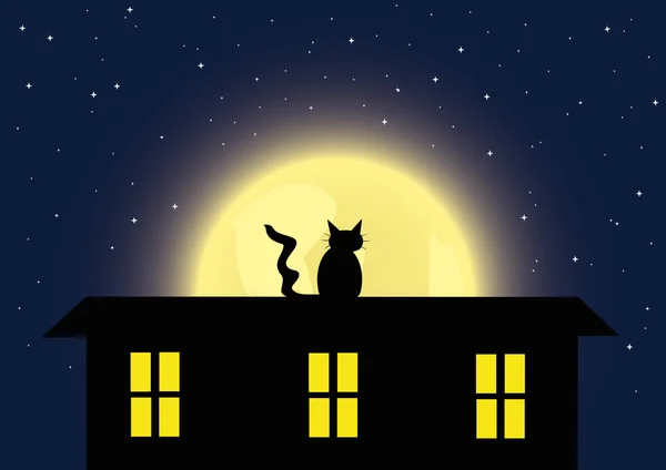 Night background with the cat — Stock Vector