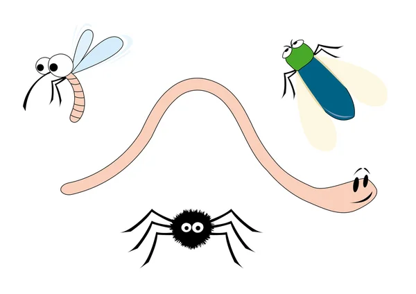 Векторный набор со смешными мультяшными насекомыми — стоковый вектор