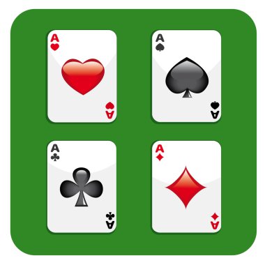 Four aces on green background clipart