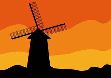 Windmill on sunset clipart