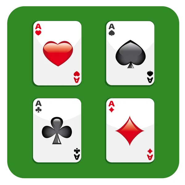 Four aces on green background — Stock Vector
