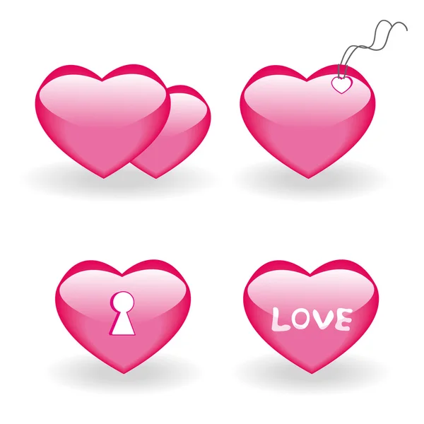 Set of four icons with hearts — Stock Vector