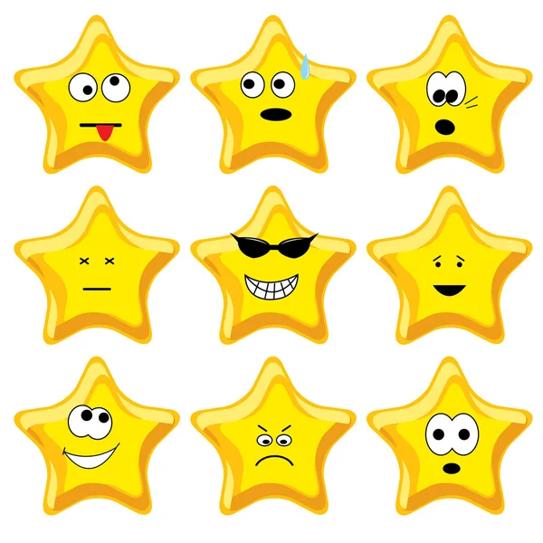 Set of nine cartoon gold stars — Stock Vector