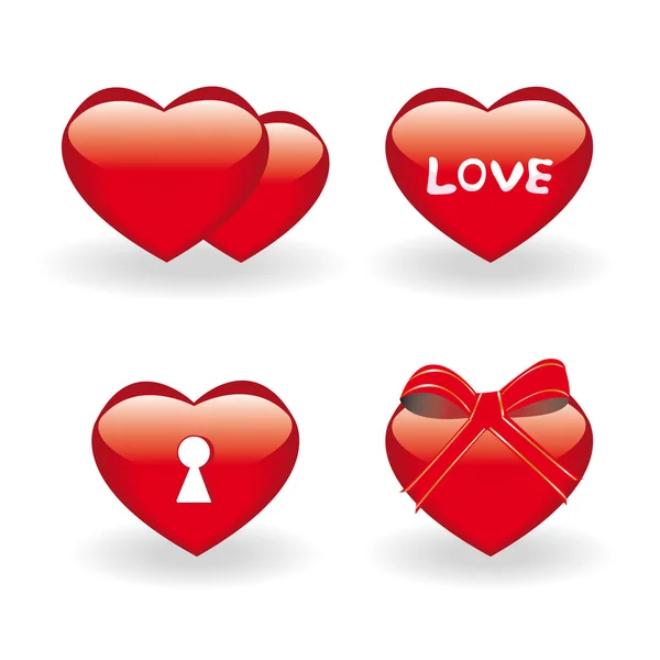 Vier pictogrammen met hart — Stockvector