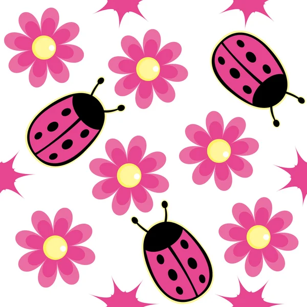 Ladybug और गुलाबी डेज़ी — स्टॉक वेक्टर