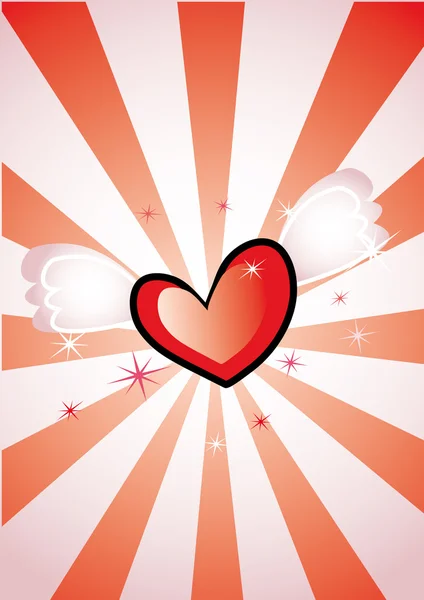 Coeur avec ailes sur fond rayé — Image vectorielle