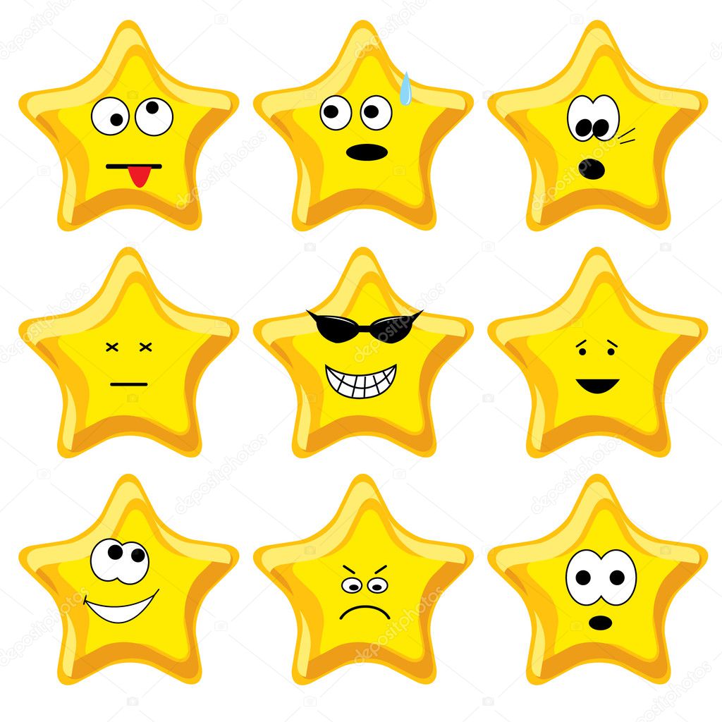Set of nine cartoon gold stars