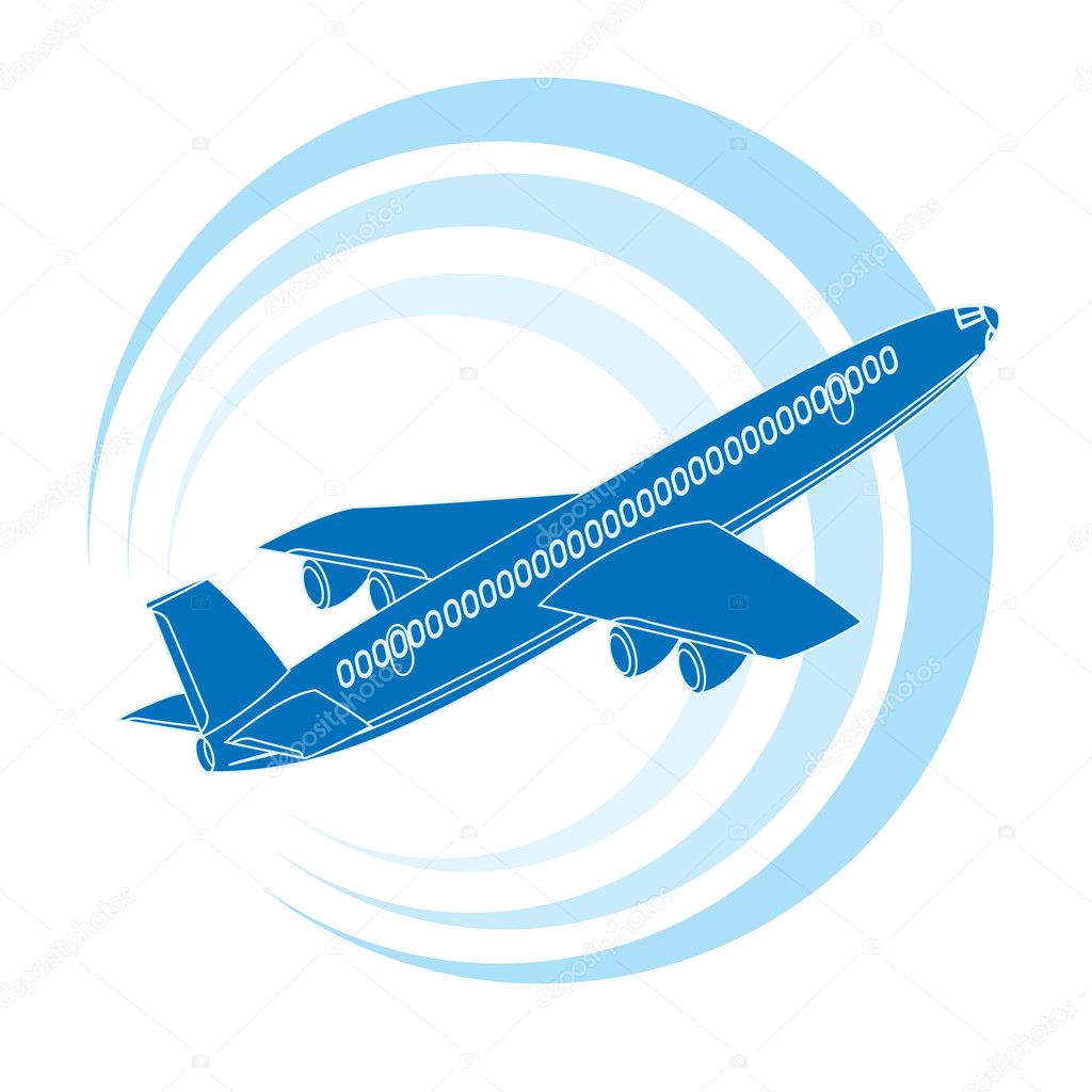Airplane icon in blue color.