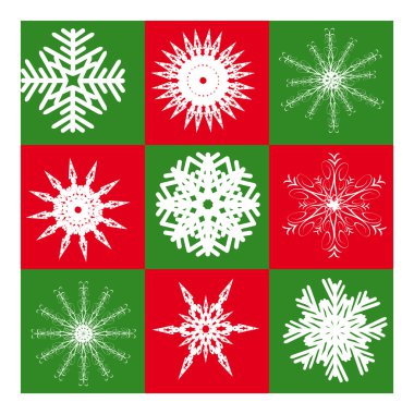 Nine white snowflakes clipart