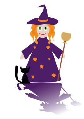 Cartoon figure of little witch with cat clipart