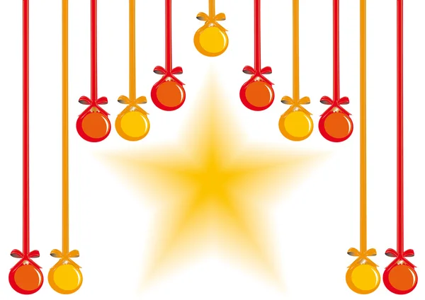 Hanging decorative balls and star — Stock Vector