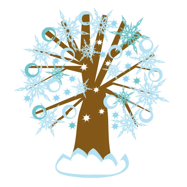 Zimní strom s sněhové vločky — Stockový vektor