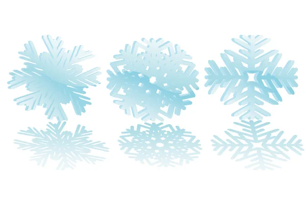Set di tre fiocchi di neve lucidi — Vettoriale Stock