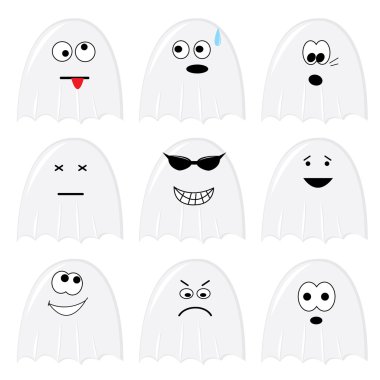 Set of nine cartoon ghosts clipart