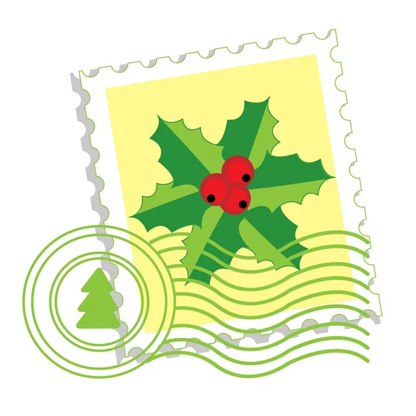 Postage stamp with holly — Stock Vector