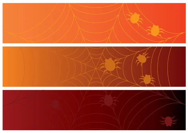 Tre banner di Halloween con web — Vettoriale Stock