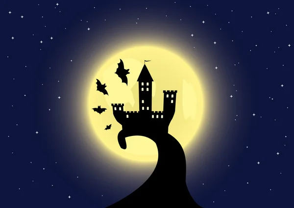 Vieux château sur le fond de lune — Image vectorielle