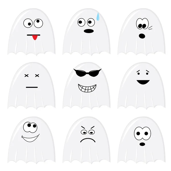 Set of nine cartoon ghosts — Stock Vector