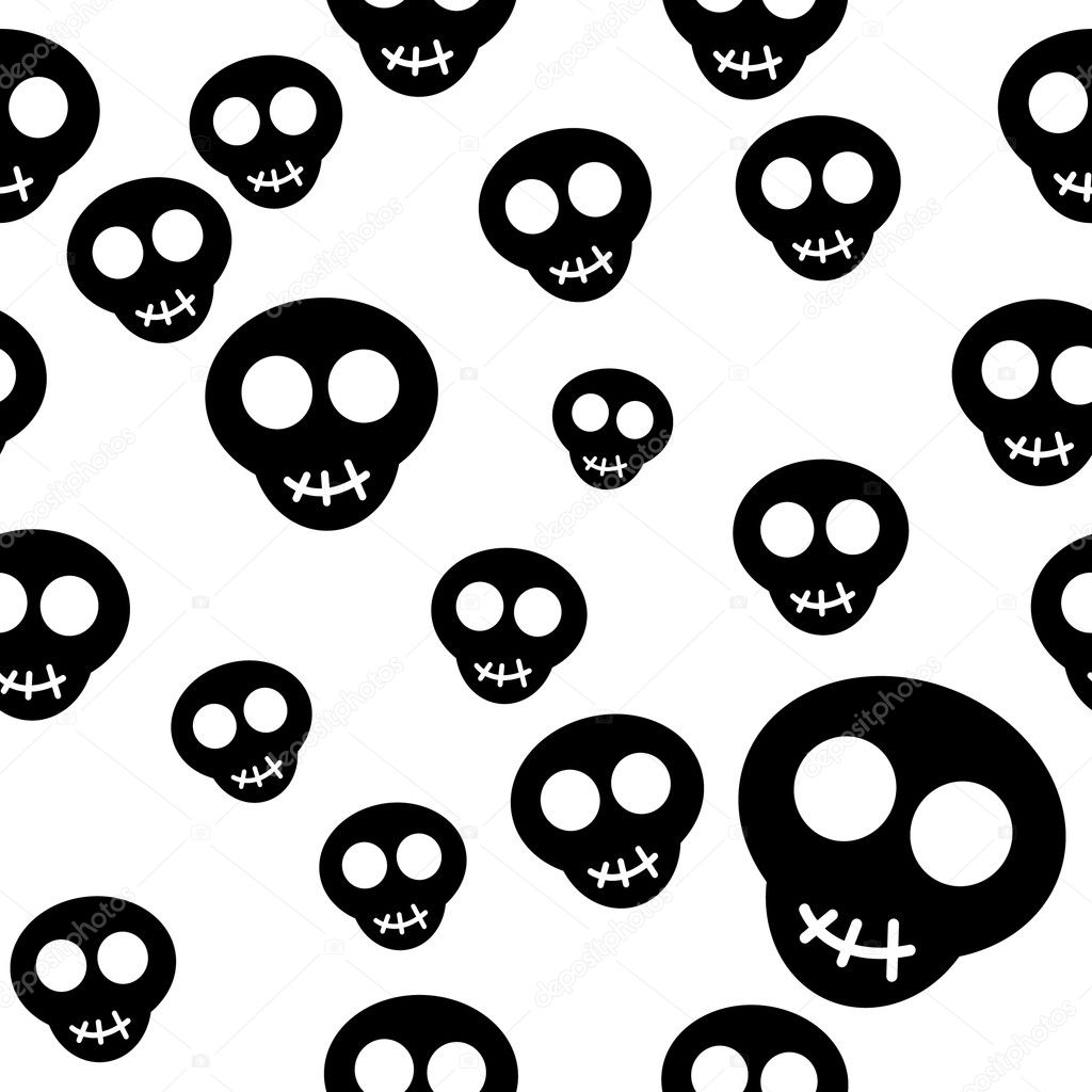 Seamless pattern with black skulls