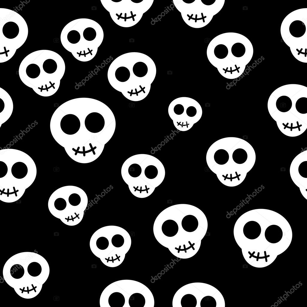 Seamless pattern with white skulls
