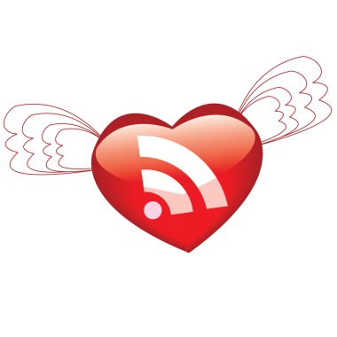 Glossy rss icon with heart clipart