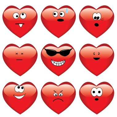 Set of nine cartoon hearts clipart