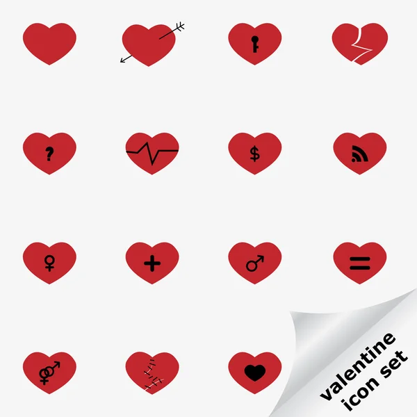 San Valentín icono conjunto con corazones — Archivo Imágenes Vectoriales