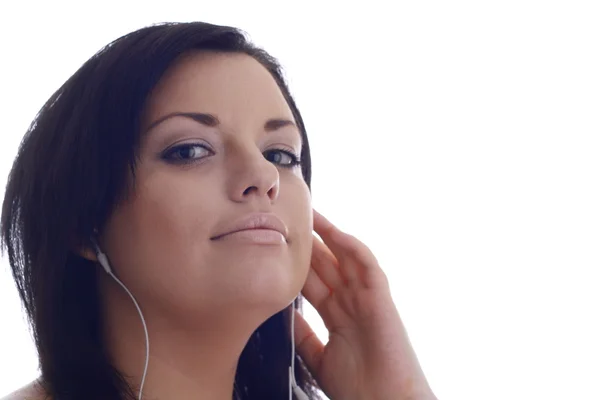 Hübsche Frau mit Kopfhörerin — Stockfoto