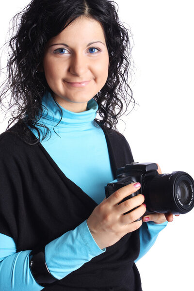 Attractive woman with camera