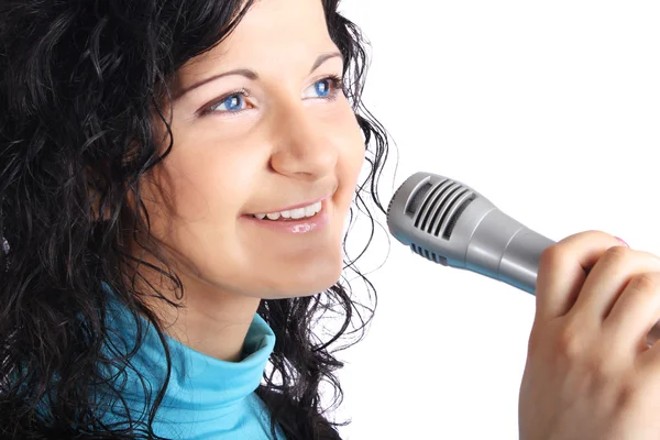 Krásná dívka s mikrofonem — Stock fotografie
