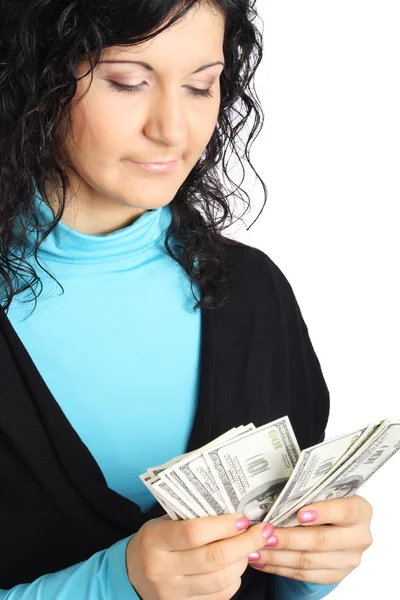 Женщина с зелеными деньгами — стоковое фото