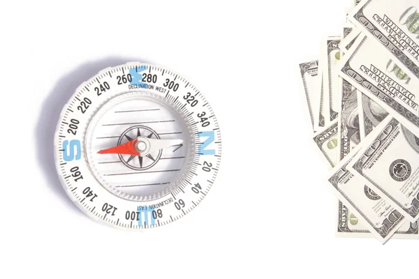 Kompass mit Dollar — Stockfoto