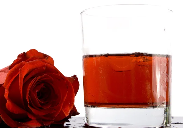 Red cocktail and rose — Stock Photo, Image