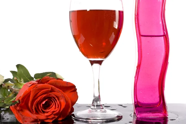 Red wine and rose — Stock Photo, Image