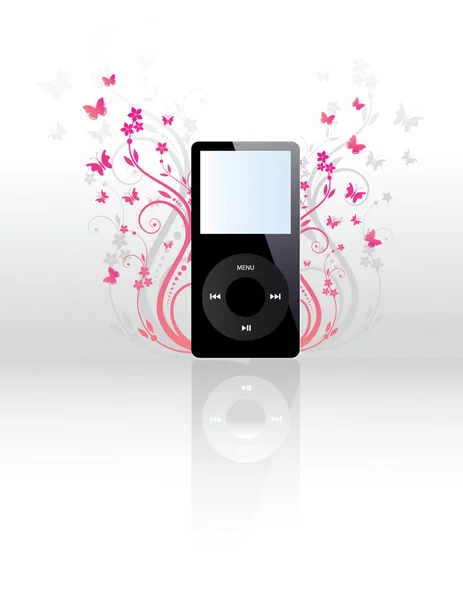 MP3 player σε floral φόντο — Διανυσματικό Αρχείο