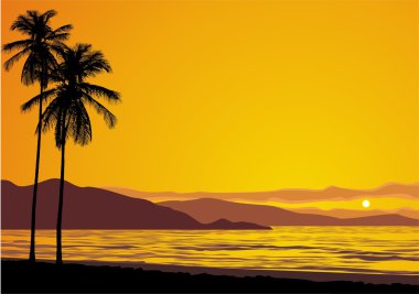 Vector ocean sunset clipart