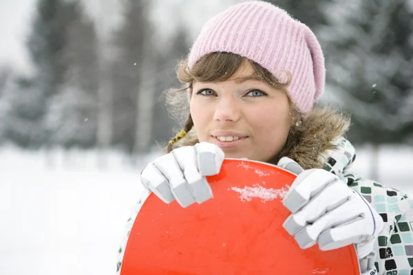 Menina bonita snowborder — Fotografia de Stock