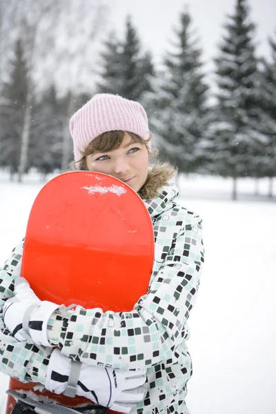 Hermosa chica snowborder — Foto de Stock