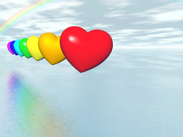 Corações, arco-íris e céu — Fotografia de Stock